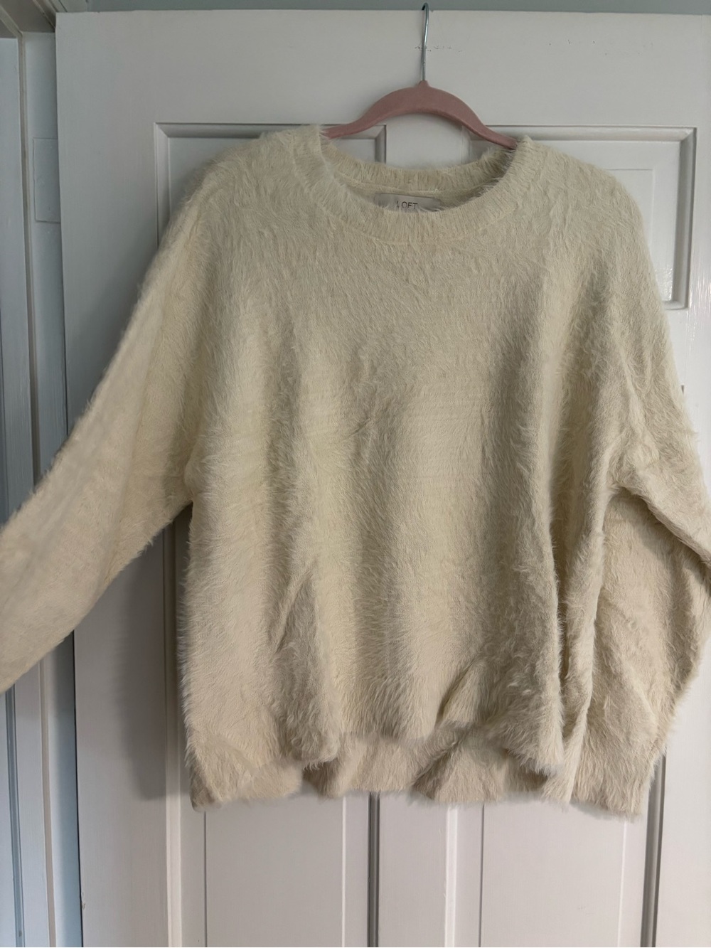 LOFT Cream Fuzzy Crewneck Sweater